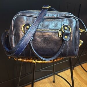 Vera Pelle Italy Navy Brass Hardware Bag Womens